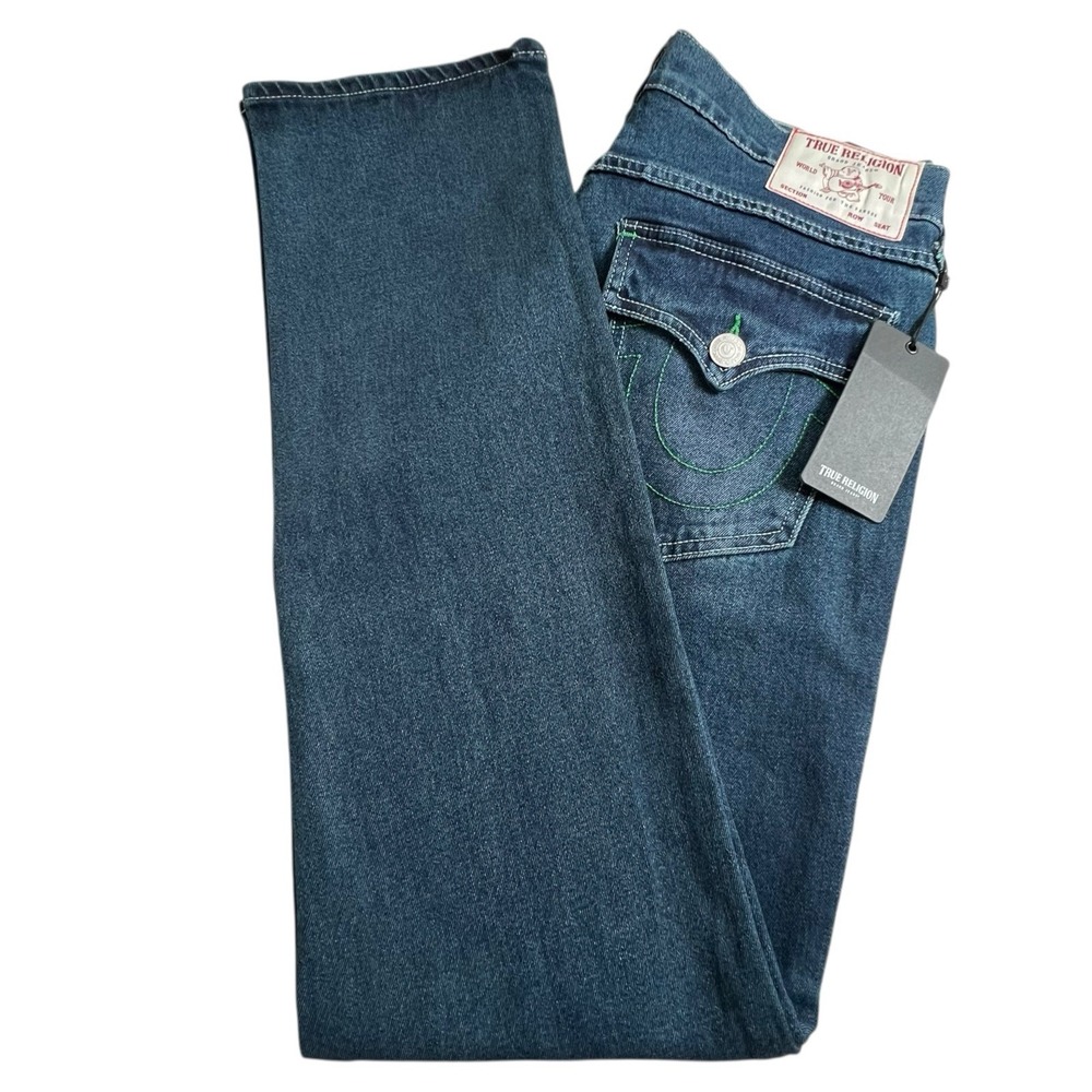 NEW True‎ Religion Mens 31X34 Ricky Relaxed Straight Flap Pocket Dark Wash Jeans